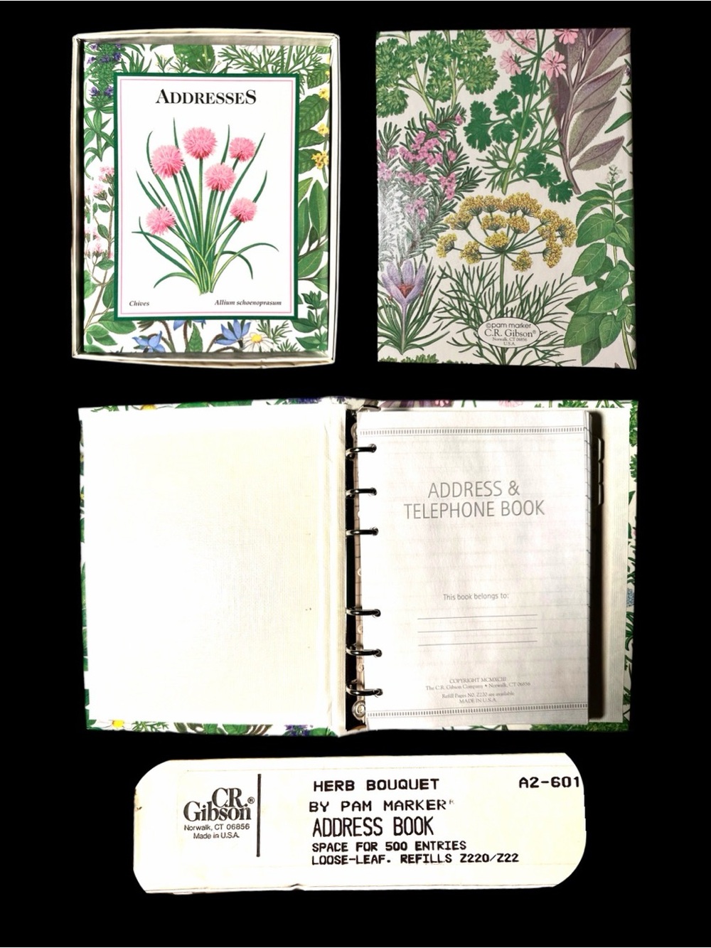 NIB Gibson Herb Bouquet Address & Telephone Book – Green and Pink Floral